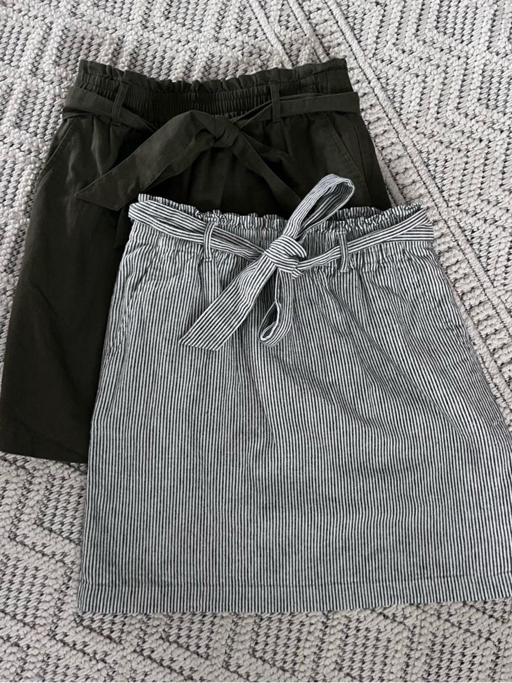 J. Crew Olive Green & Black-White Striped Tie-Waist Midi Skirts